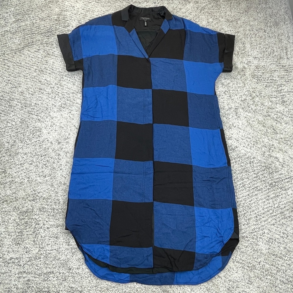 Rag & Bone Dress Womens 10 Cooper Plaid Blue Made In USA Flannel Wool Silk Blend